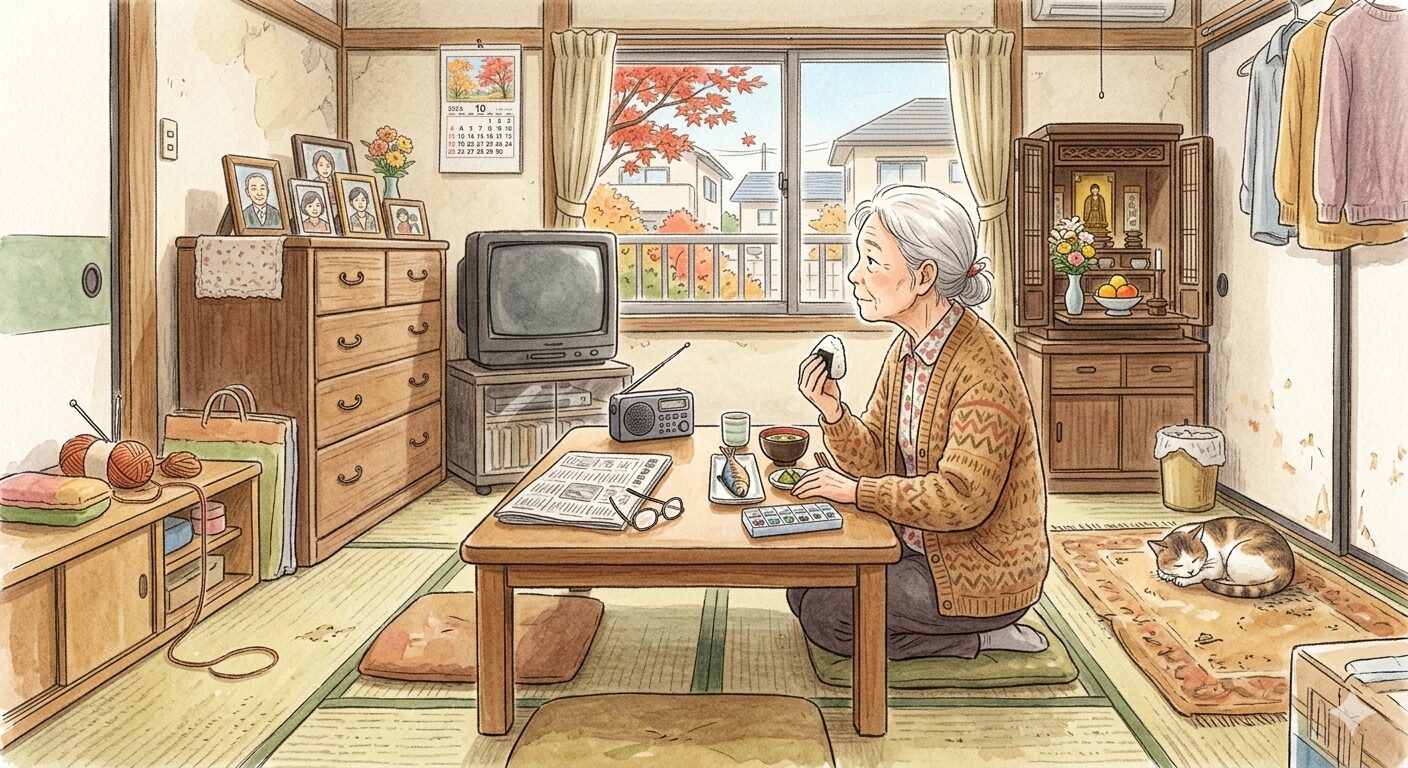 一人暮らしの高齢者の悩みを表すイラスト