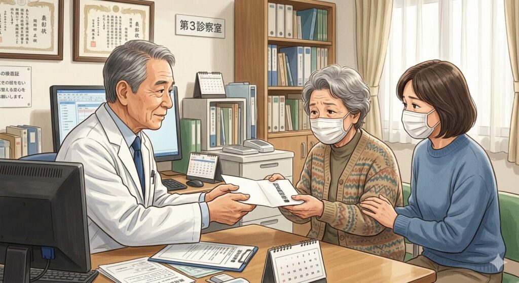 医師から認知症の診断書をもらうイラスト