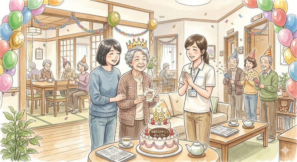 施設でのお誕生日会のイラスト