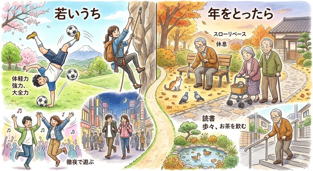 今は出来るけど年をとったらできないイラスト