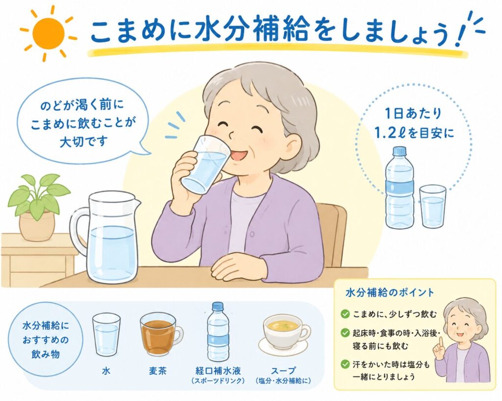 定期的に水分を摂りましょう！のイラスト
