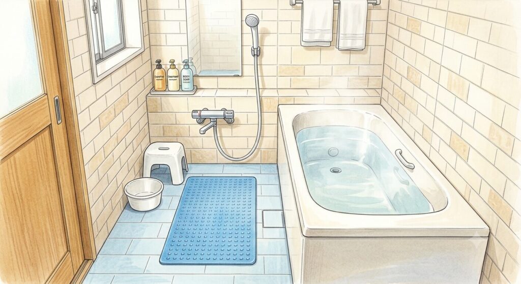 滑り止めつき浴室のイラスト