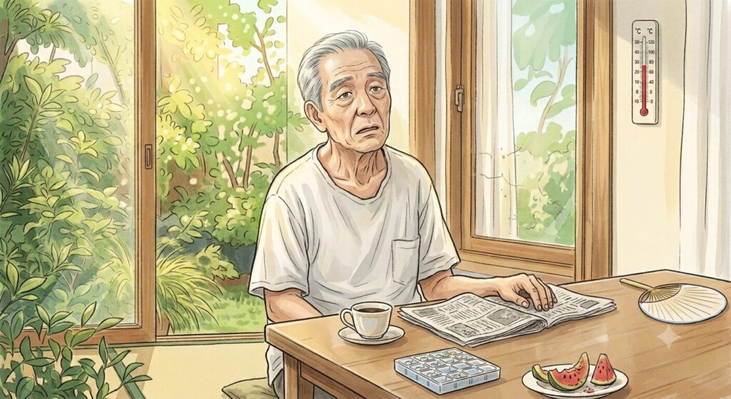 暑い事に気付かない高齢者のイラスト