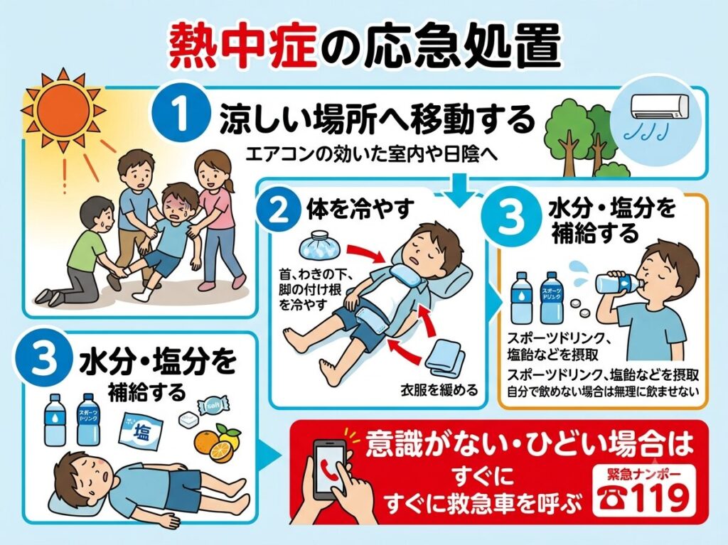熱中症になった時の対処法のイラスト