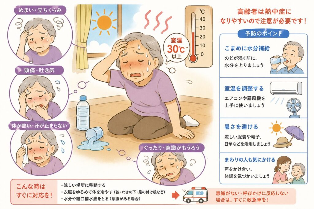 熱中症の症状についてのイラスト